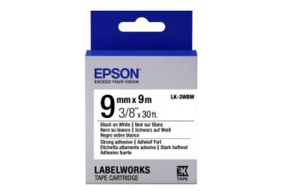 Лента Epson C53S653007 LK3WBW Повышенной адгезии 9мм, Бел./Черн., 9м