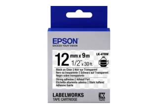 Лента Epson C53S654015 LK4TBW Повышенной адгезии 12мм, Прозрач./Черн., 9м